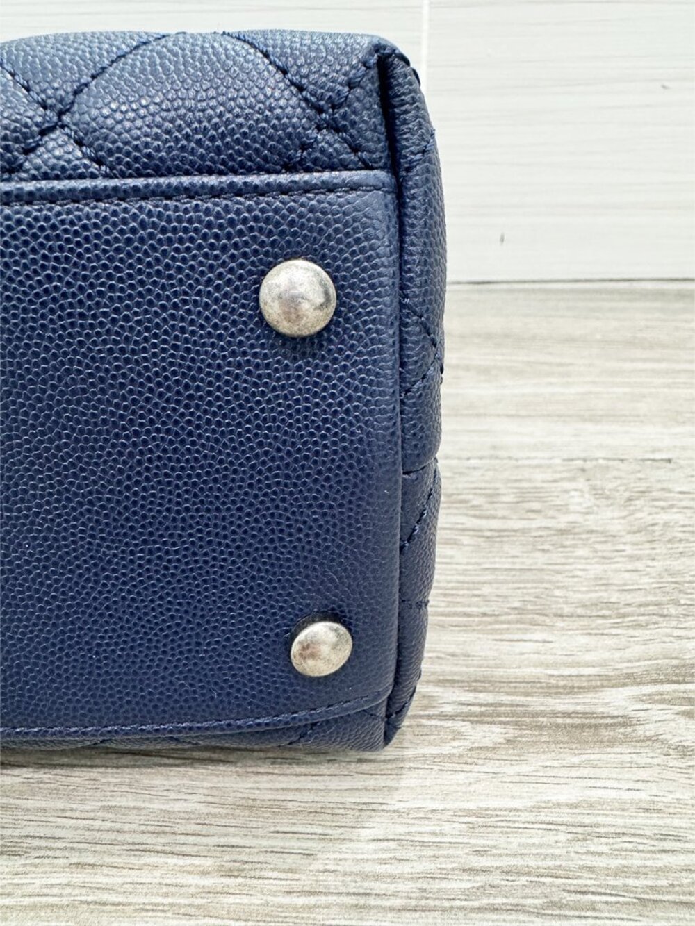 Like New Chanel Navy/Burgundy Quilted Caviar Leather Coco Lizard Handle Bag - Picture 9 of 13
